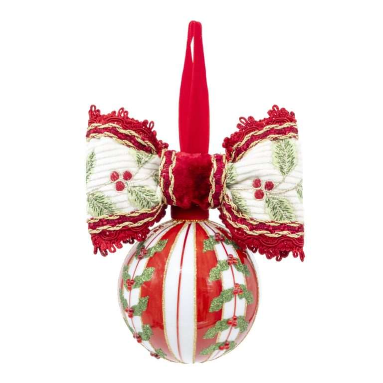 "Sfera Natalizia a Righe Glitter c/Agrifoglio" D10H17L15