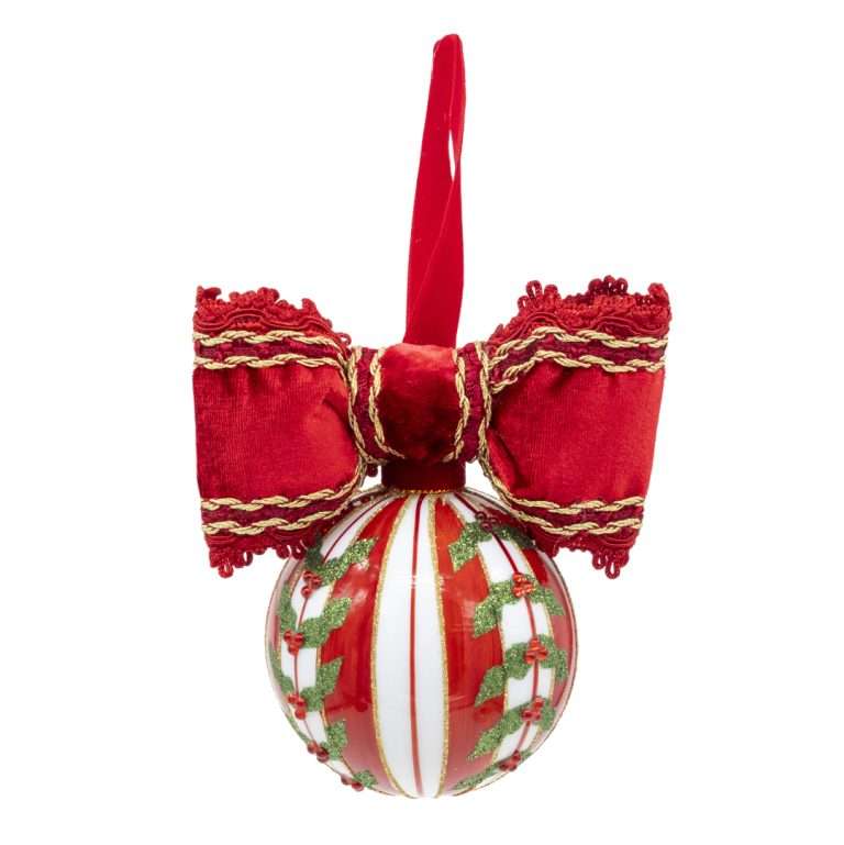“Sfera Natalizia a Righe Glitter c/Agrifoglio” D10H17L15