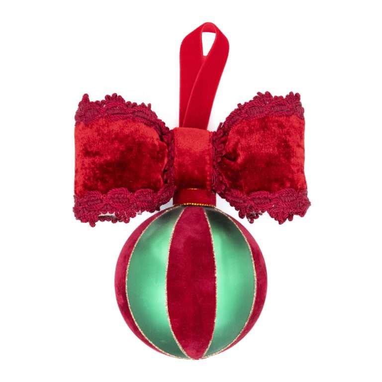 "Sphère en verre à rayures rouges et vertes en velours H15X16D10
