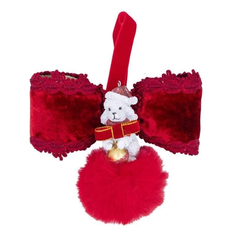 " Caniche sur pompon rouge " H18X16
