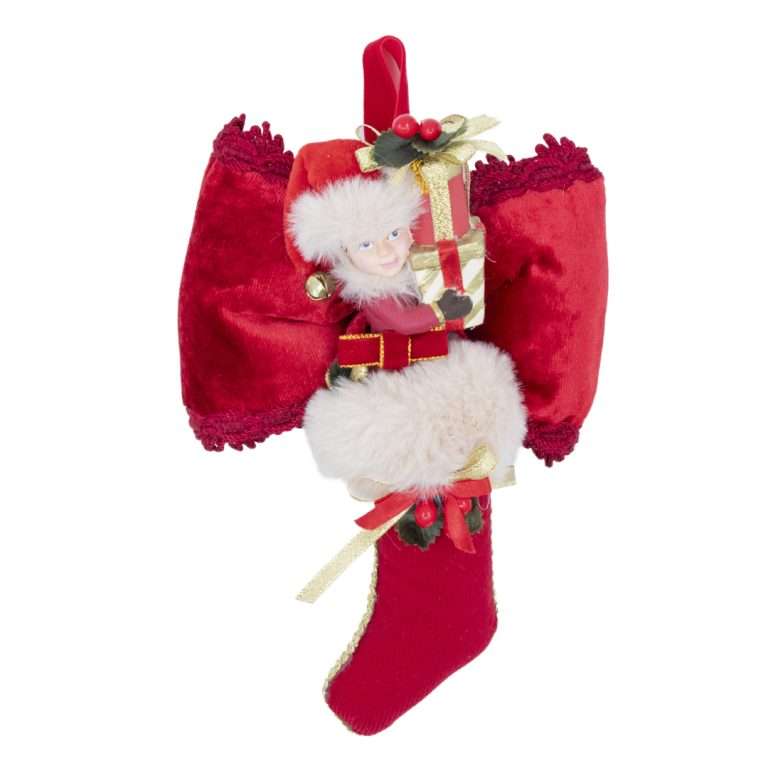 " Elfe sortant d'une chaussette remplie de cadeaux " H26X18