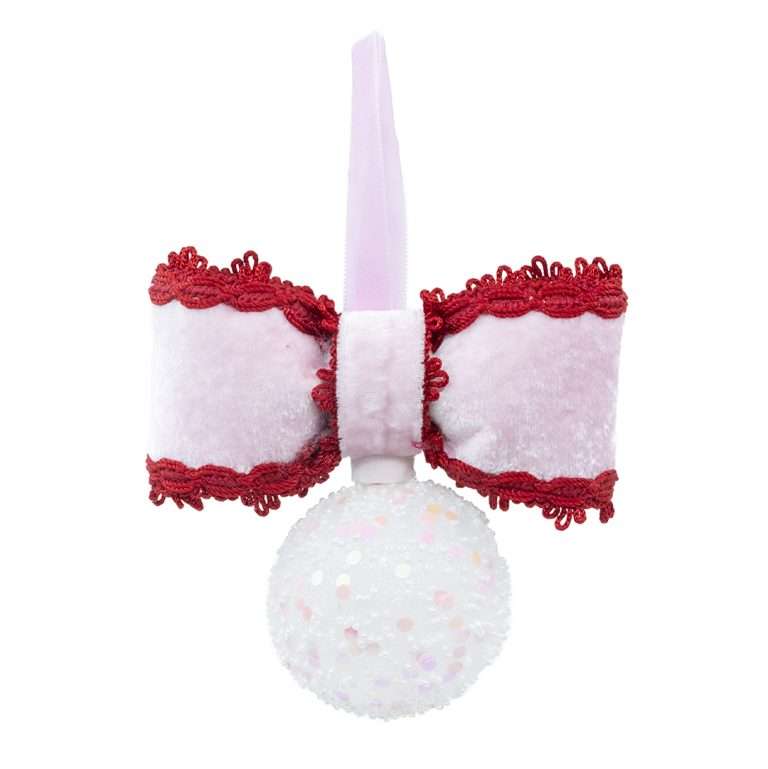 "Pink and White Sequin Round Ball with Pink Bow" H17X16 CM