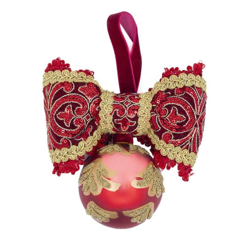 "Red Round Sphere and Gold Beaded Tree" H16X15