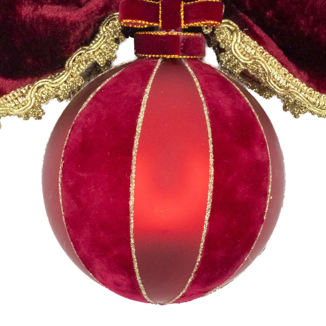 "Sfera in Vetro a Spicchi in Velluto Rosso e Bordeaux" H20X20 - Image 2