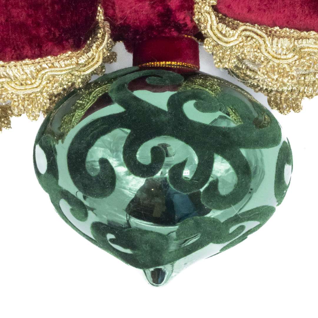 "Palla Trottola in Vetro Verde con Decori in Velluto"H15X15 - Image 2