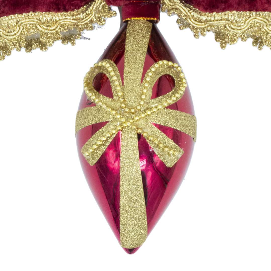 "Sfera Fuso Bordeaux C/Fiocco in Perline" H20X15 - immagine 2