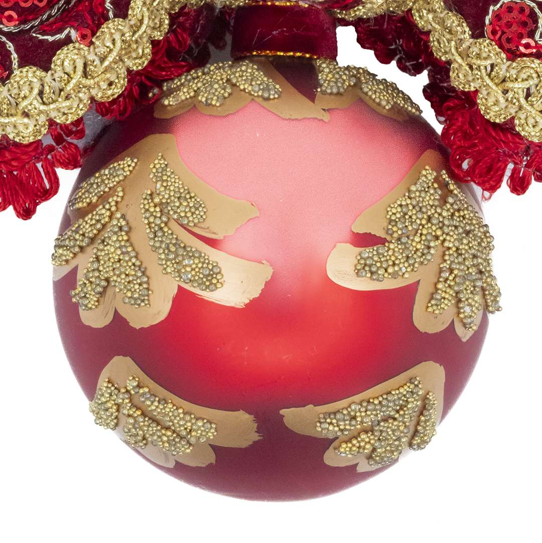 "Sfera Tonda Rossa e Albero in Perline Oro" H16X15 - Image 2