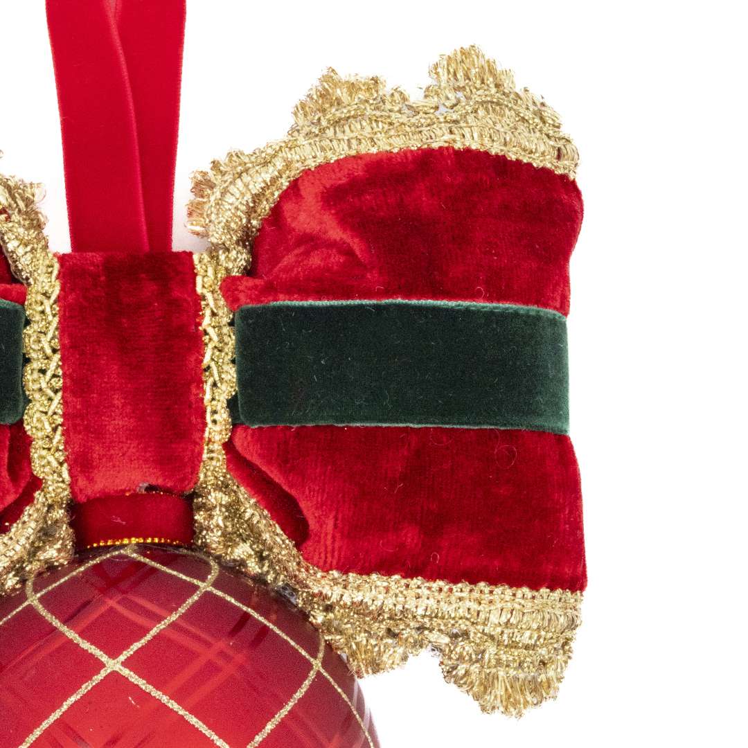 "Sfera in Vetro Rossa e Decori Oro" H27X20 - immagine 3