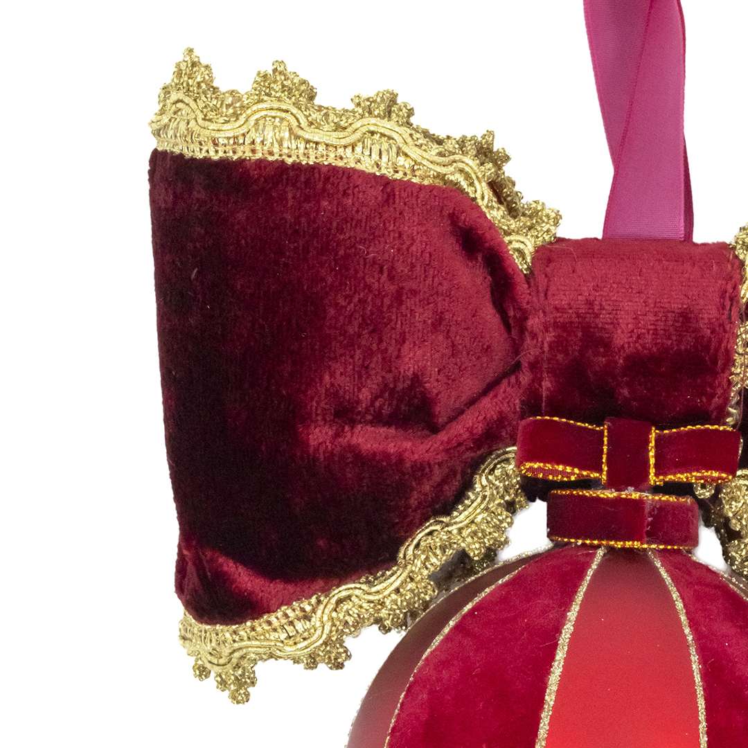 "Sfera in Vetro a Spicchi in Velluto Rosso e Bordeaux" H20X20 - Image 3