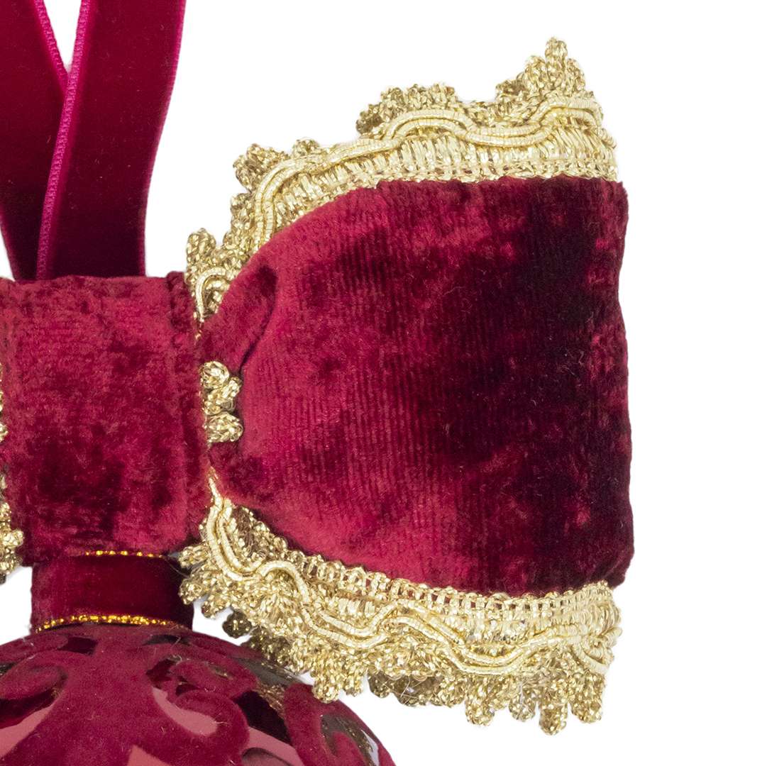 "Sfera Trottola in Vetro Bordeaux con Decori in Velluto" H15X150 - Image 3