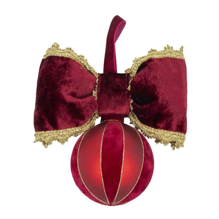 "Sfera in Vetro a Spicchi in Velluto Rosso e Bordeaux" H20X20