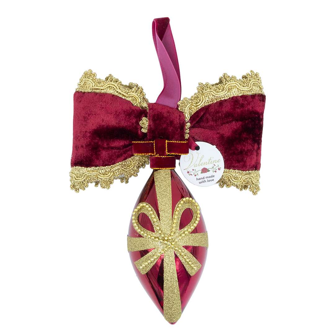 "Sfera Fuso Bordeaux C/Fiocco in Perline" H20X15 - immagine 4