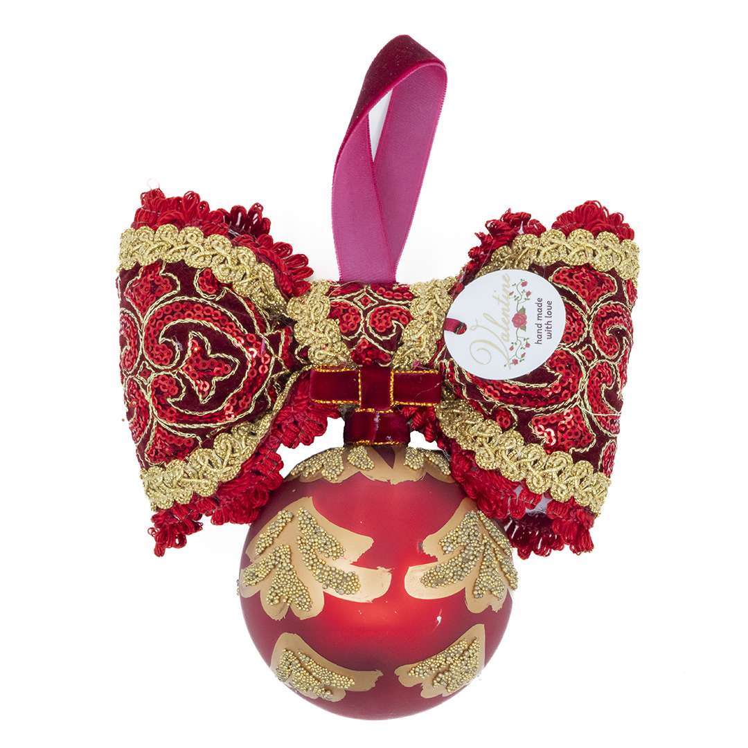 "Sfera Tonda Rossa e Albero in Perline Oro" H16X15 - Image 4