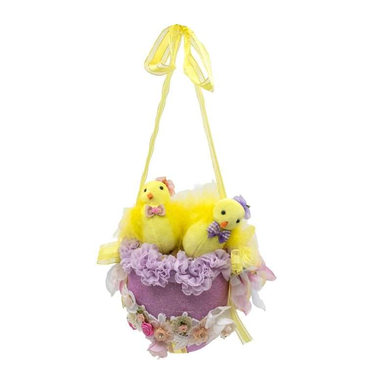 "Cestino Viola C/Pulcini Glitter Da Appendere” L15H25 D10 CM