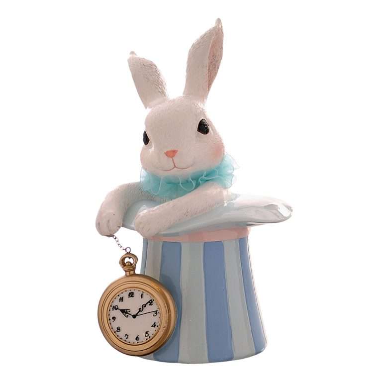 "Coniglio che Esce dal Cappello con Orologio" H25 CM