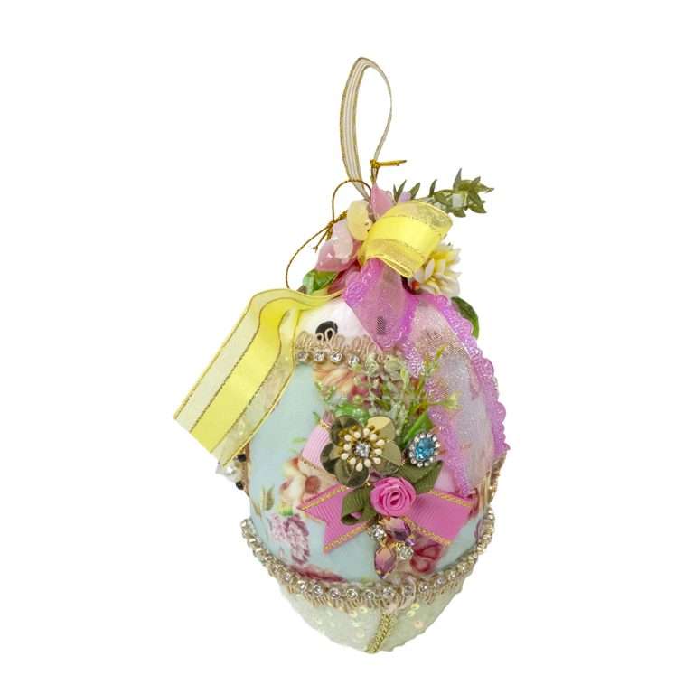 "Uova Gioiello Giallo Celeste e Rosa" H18 CM