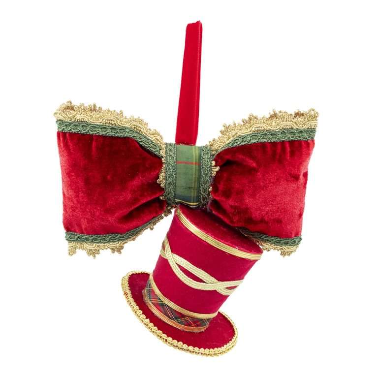 “Decorazione Cappello Cilindro Tartan Rosso” H20X15