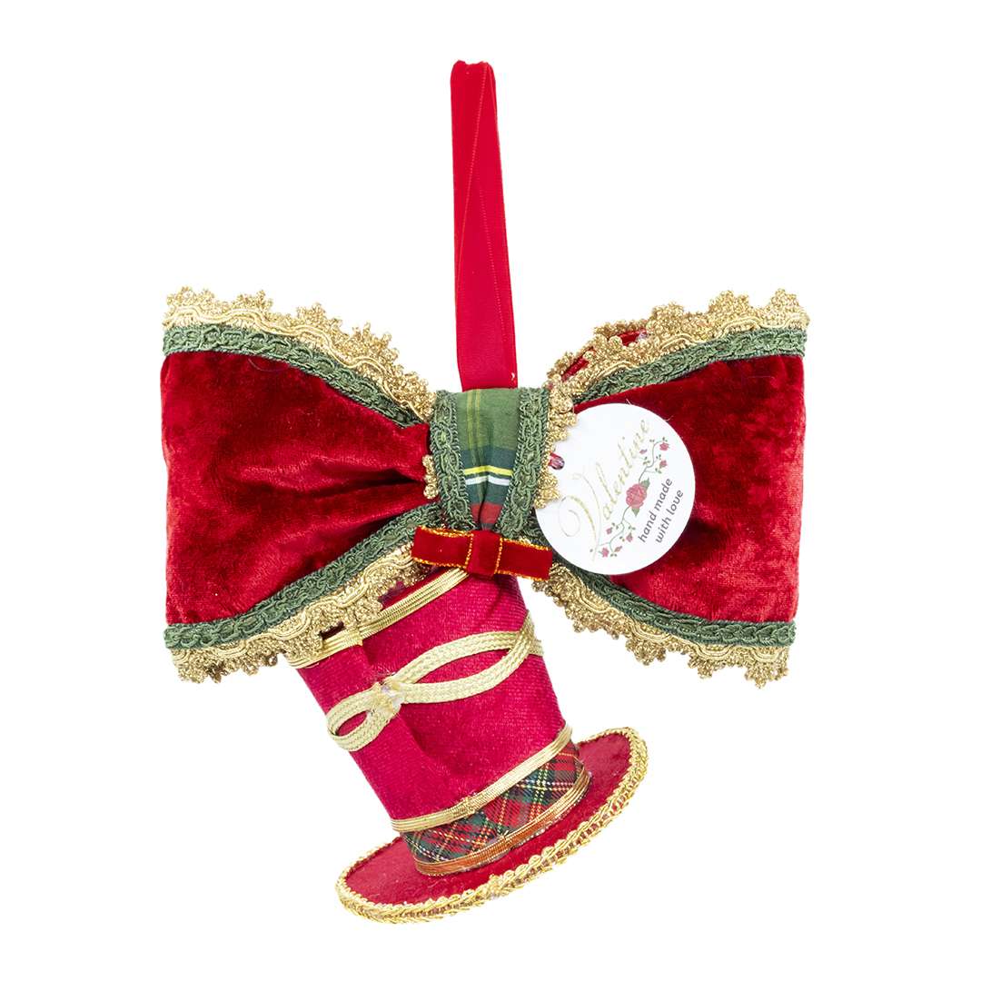 “Decorazione Cappello Cilindro Tartan Rosso” H20X15 – Image 4