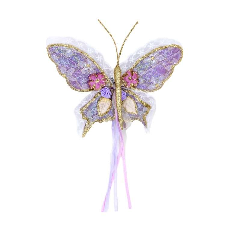 "Farfalla Viola e Rosa Glitter su Clip" H18 CM