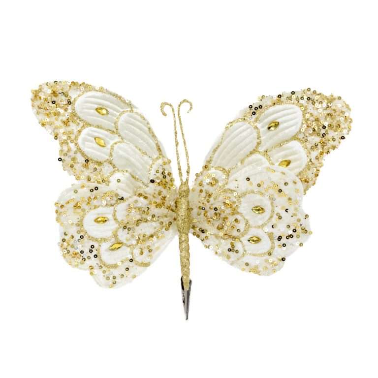 "Farfalla oro e bianca c/pietre Gioiello" H25 CM