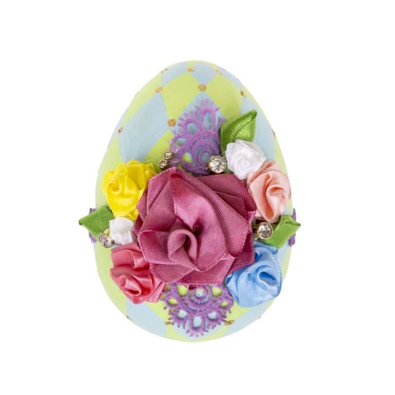 "Uova Decorate Rombo Celeste/Verde" H10 CM