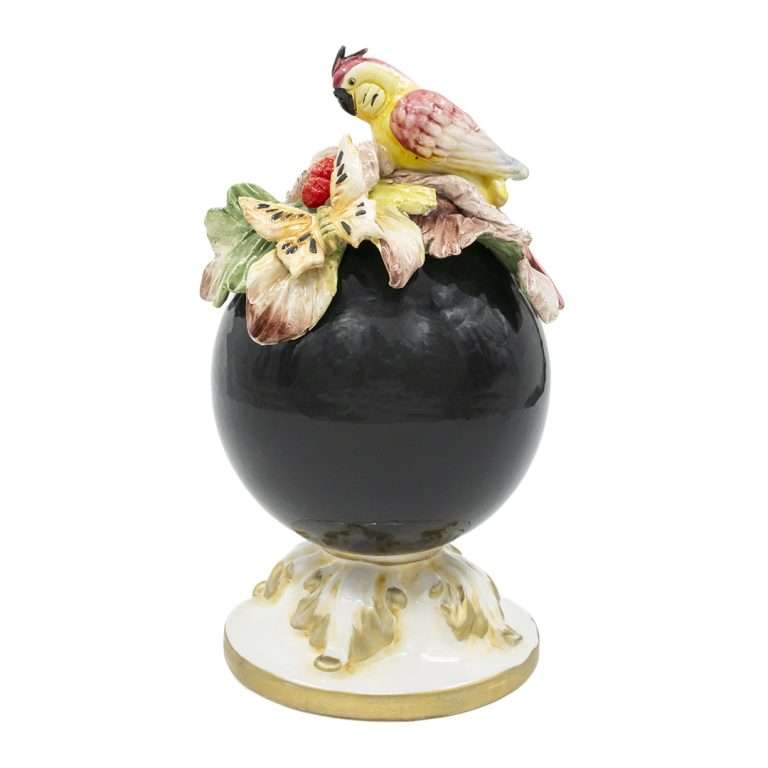 "Sfera Nera c/Pappagalli su Piedistallo" H20X13 CM