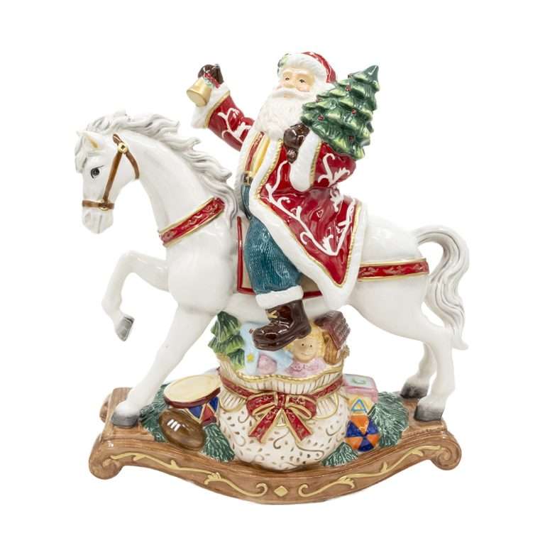 "Babbo su Cavallo a Dondolo Rosso e Bianco" H33X28 CM
