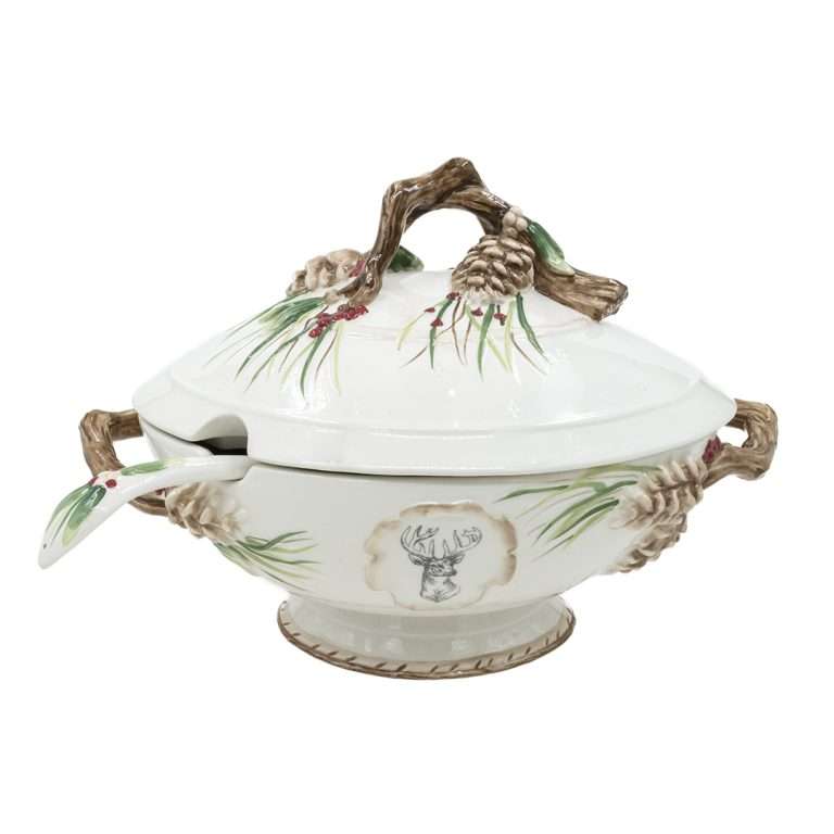"Zuppiera Montagna con Inserti di Pigne e Foglie" L38X26 CM