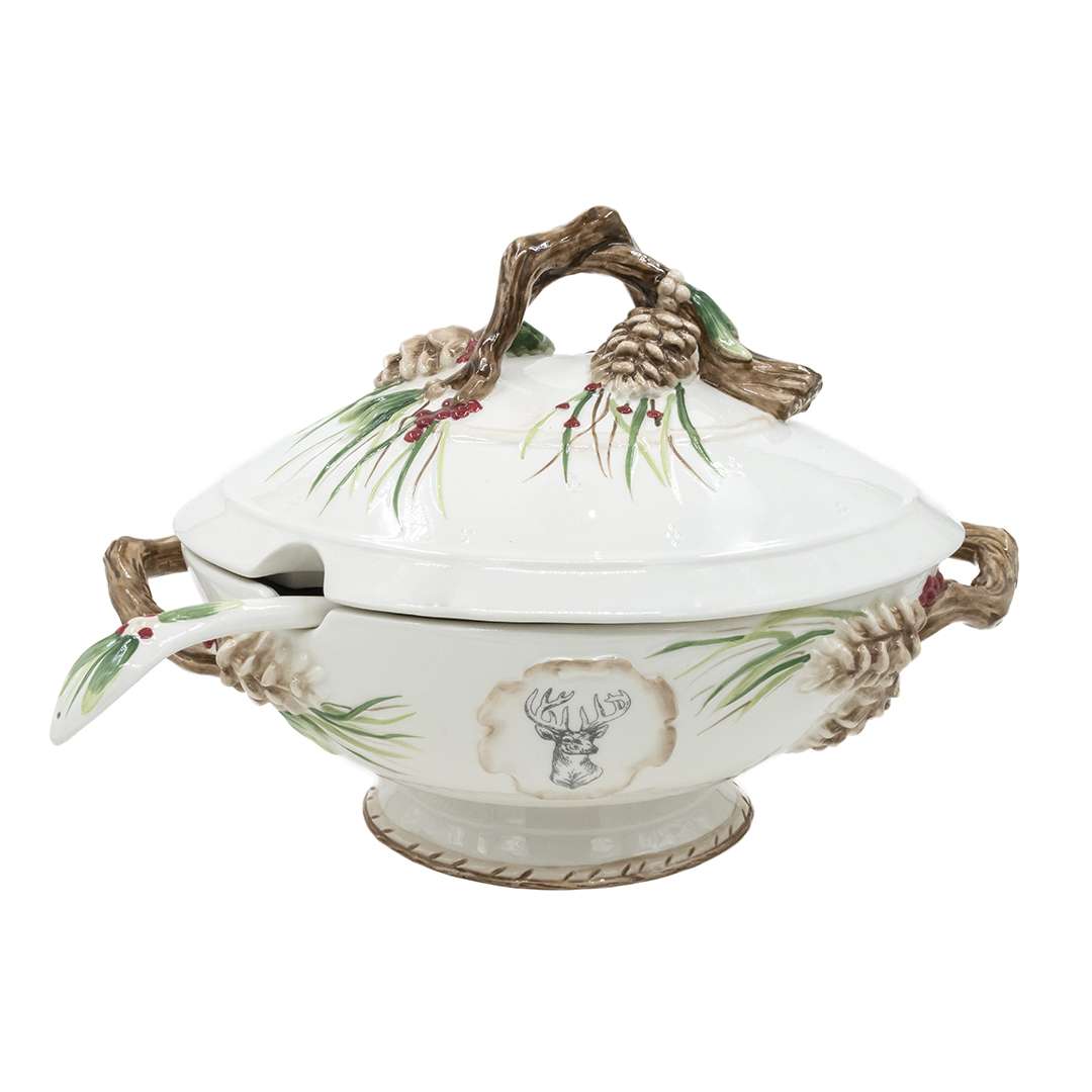 "Zuppiera Montagna con Inserti di Pigne e Foglie" L38X26 CM