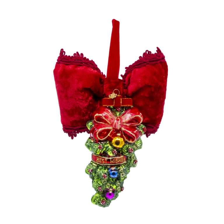 "Decorazione Ghirlanda c/Palle e Fiocco in Vetro" L15 H24 CM