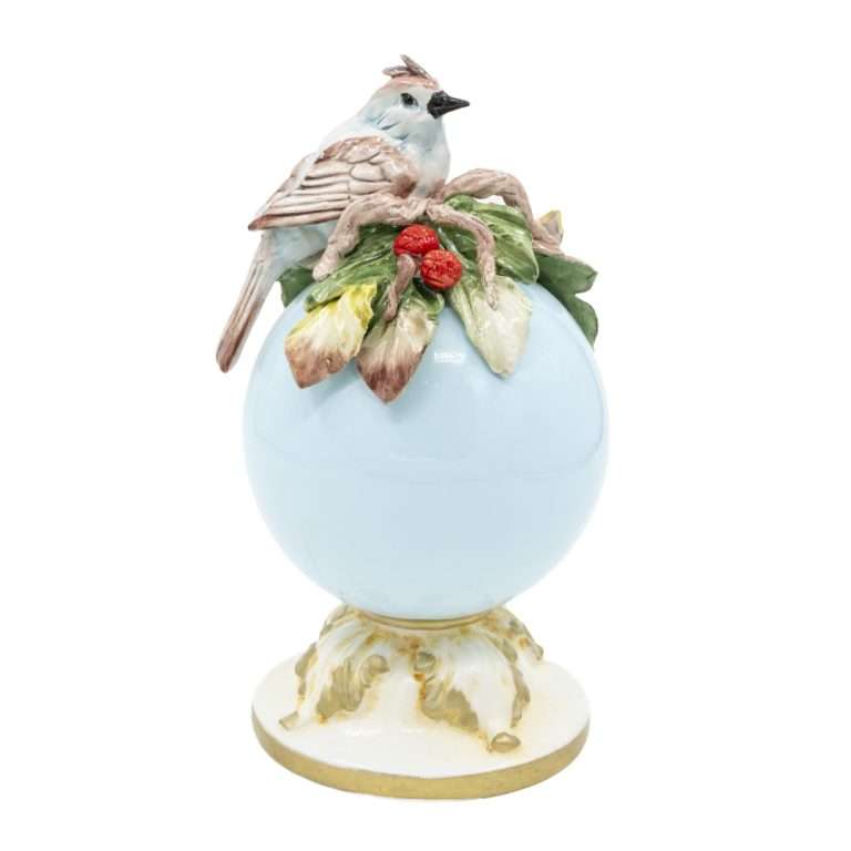 "Sfera Celeste c/Pappagallo su Piedistallo" H20X13 CM