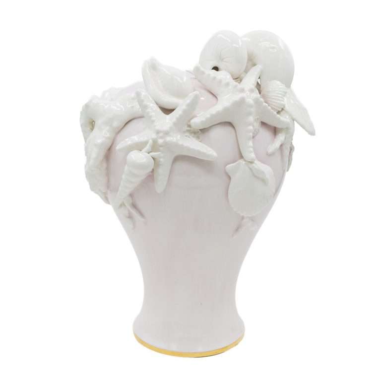 "Vaso Rosa Mare c/Inserti Conchiglie Bianco" H35X20 CM