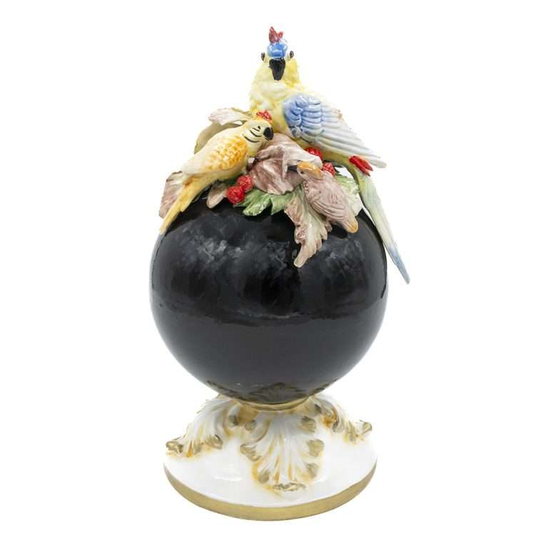 "Sfera Nera c/Pappagalli su Piedistallo" H22X14 CM