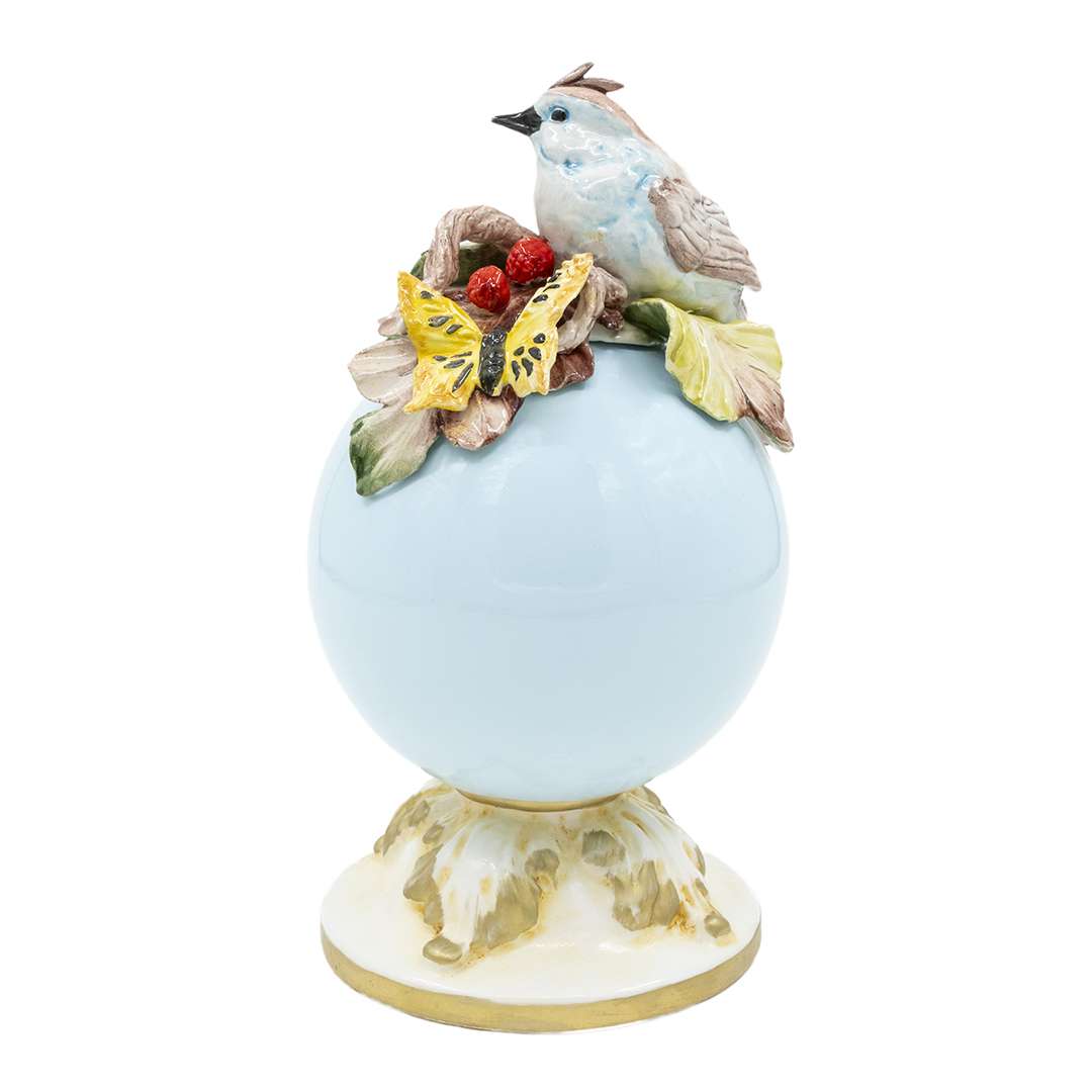 "Sfera Celeste c/Pappagallo su Piedistallo" H20X13 CM - immagine 3