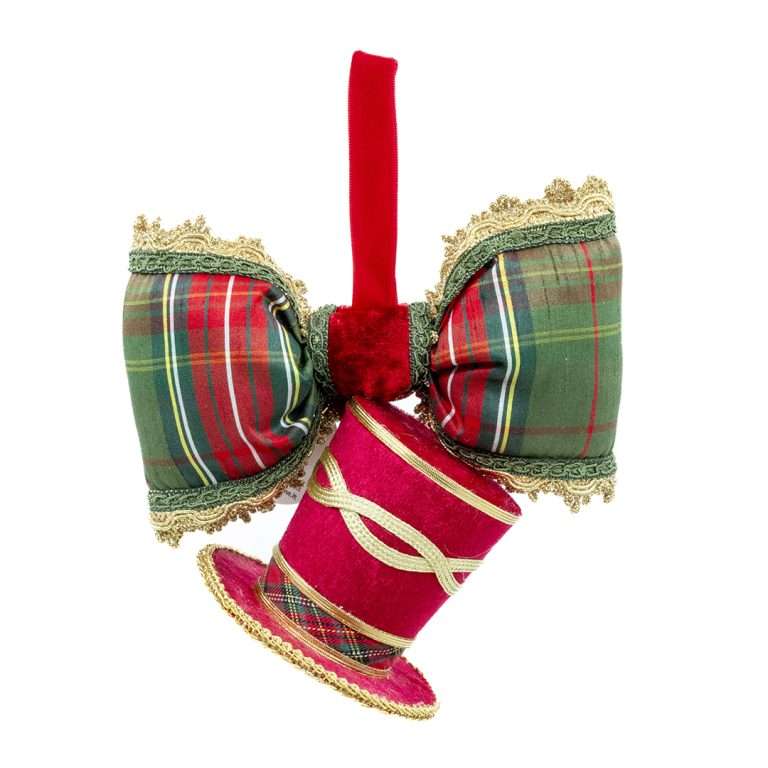 "Decorazione Cappello Tartan Rosso" H21X19 CM