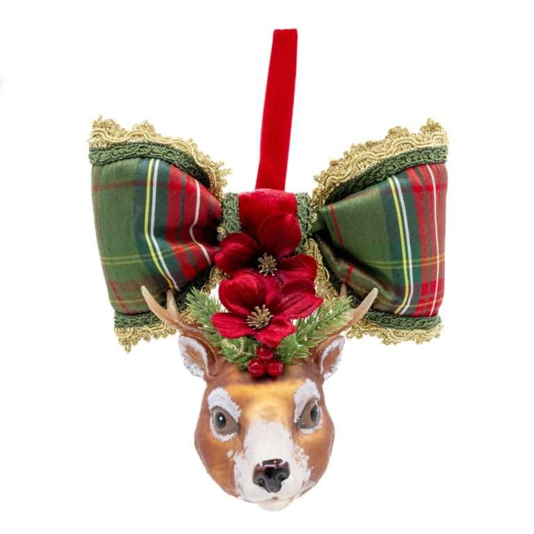 "Decorazione Testa di Cervo in Vetro Tartan" H21X19