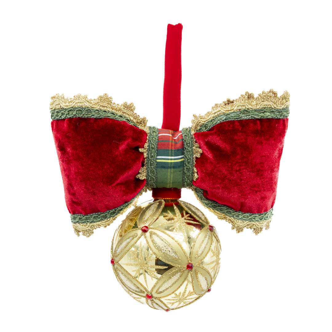"Decorazione Sfera Gold a Rombi con Pietre Rosse" D10 H20X20