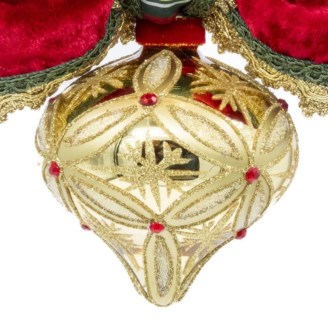 "Decorazione Sfera a Goccia Oro a Rombi con Pietre Rosse" H20X20 CM - immagine 2