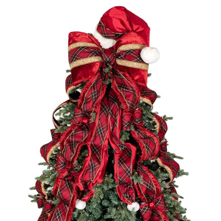 "Puntale Schiaccianoci Luxury Tartan" 4 Code da 2,65 MT e 12 Fiocchetti c/Cappello Babbo e Sciarpa"
