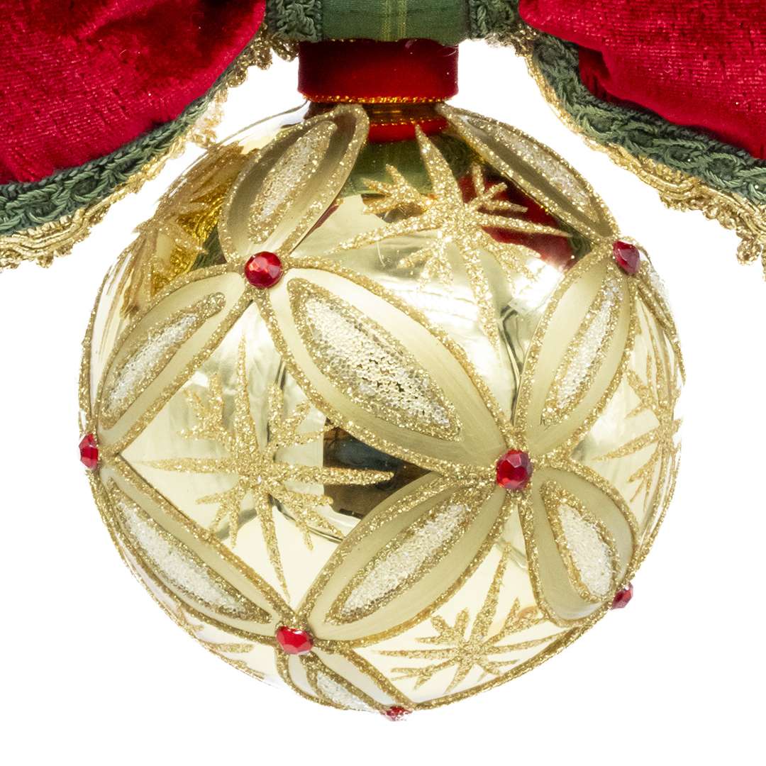 "Decorazione Sfera Gold a Rombi con Pietre Rosse" D10 H20X20 - immagine 2