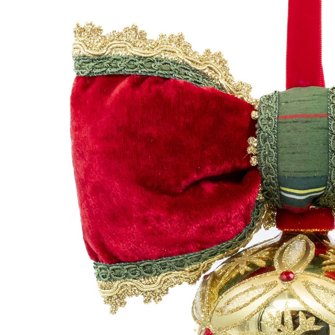 "Decorazione Sfera a Goccia Oro a Rombi con Pietre Rosse" H20X20 CM - immagine 3