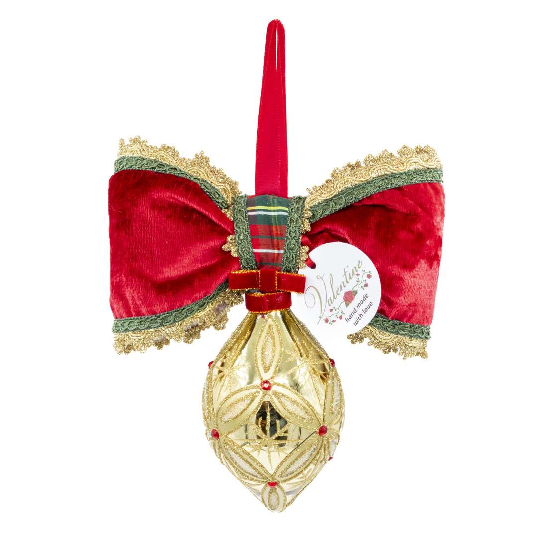 "Decorazione Sfera Oro a Punta c/ Rombi con Pietre Rosse" H24X20 – Image 4