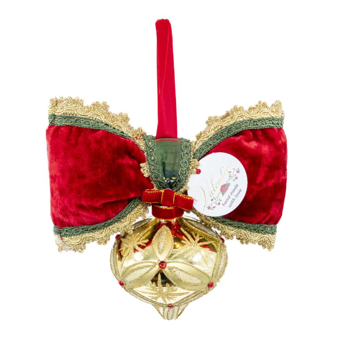 "Decorazione Sfera a Goccia Oro a Rombi con Pietre Rosse" H20X20 CM - immagine 4
