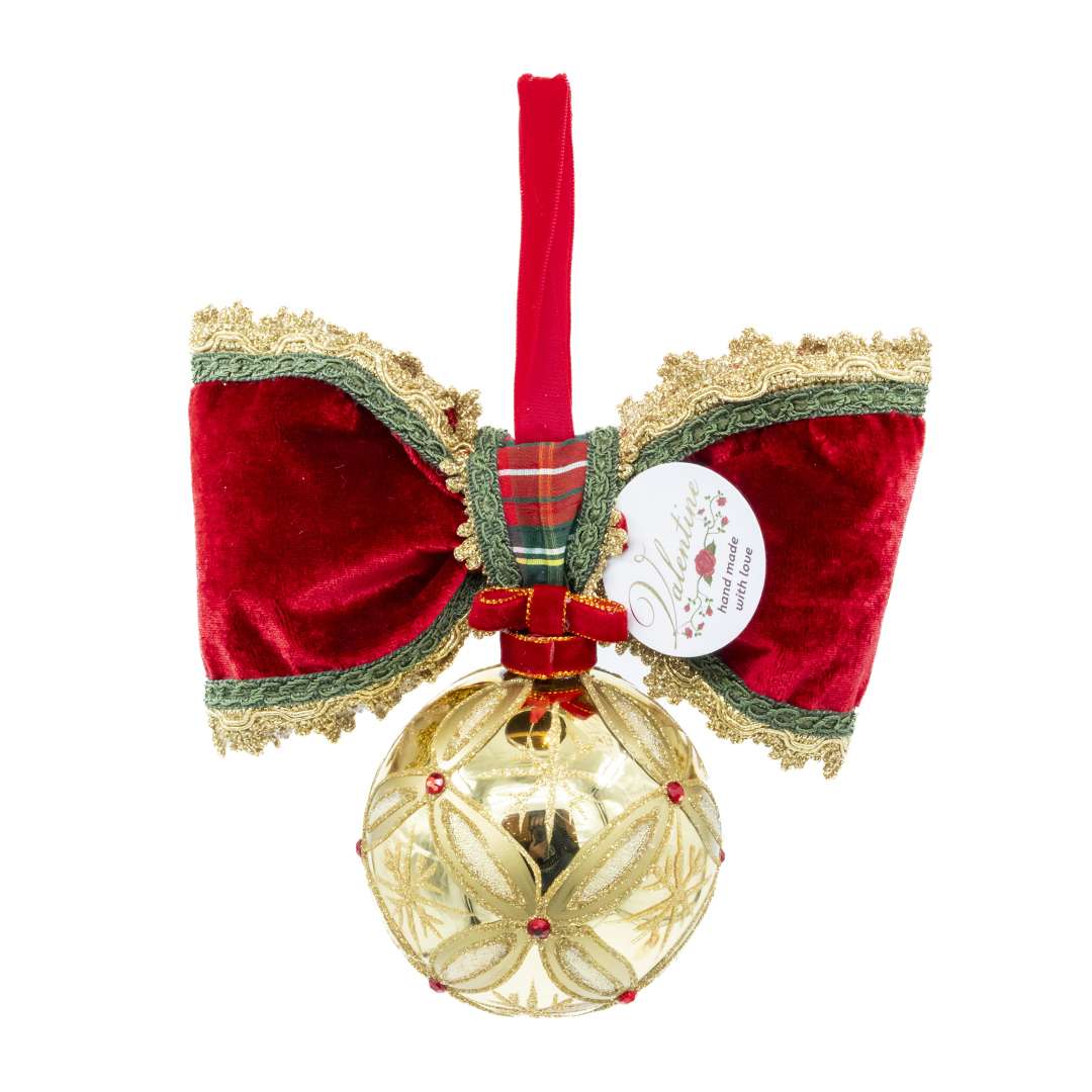 "Decorazione Sfera Gold a Rombi con Pietre Rosse" D10 H20X20 - immagine 4