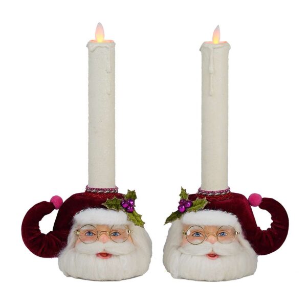 "Set di 2 Portacandele Testa di Babbo Natale" H31 L15 CM