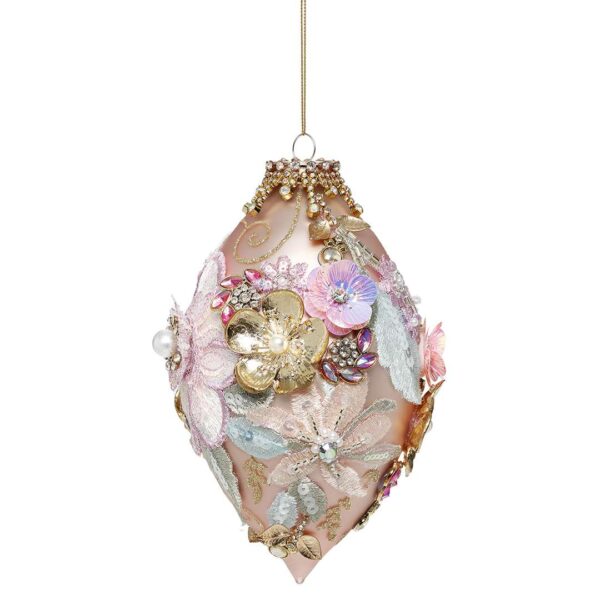 "Ornamento a Puntale Rosa Kings Jewel in Vetro" 20 CM