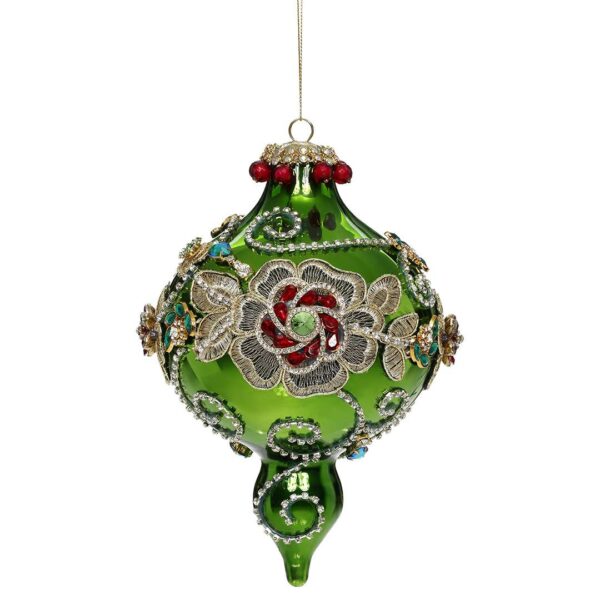 "Ornamento Finale Extra Elegante Verde Kings Jewel in Vetro" H20 CM